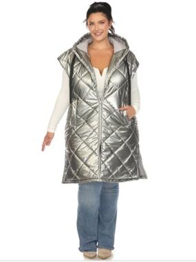 White Mark Women's Plus Size Metallic Long Puffer Vest NWT /2X&3X/